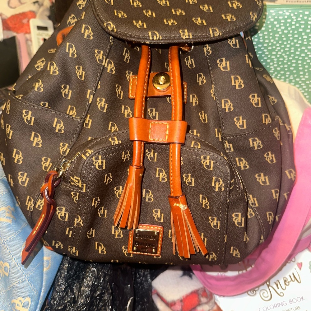 Db Monogram Brown Drawstring Backpack With Tan Tr… - image 3